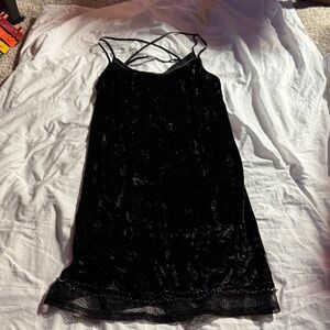 Mark. Black Velvet Textured Fabric Mini Slip Dress